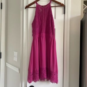 Francesca’s Magenta/Fuchsia dress with eyelet embroidery and lace bottom size S